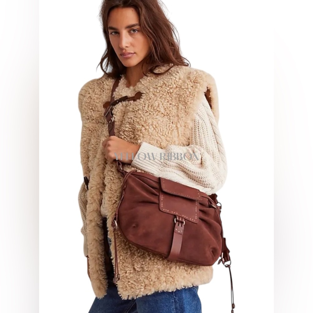 🆕 FREE PEOPLE | WE THE FREE | SILVIE STUDDED SLING BAG | COGNAC